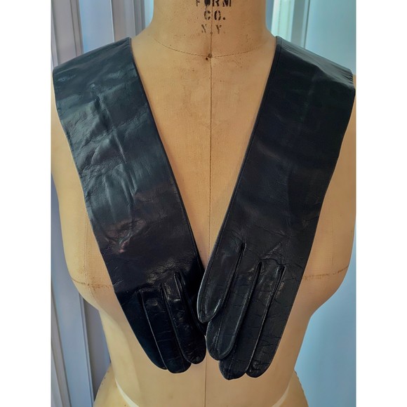 NWOT Vintage Christian Dior Opera Length Black Leather Gloves SZ 6 1/2 - Picture 6 of 8